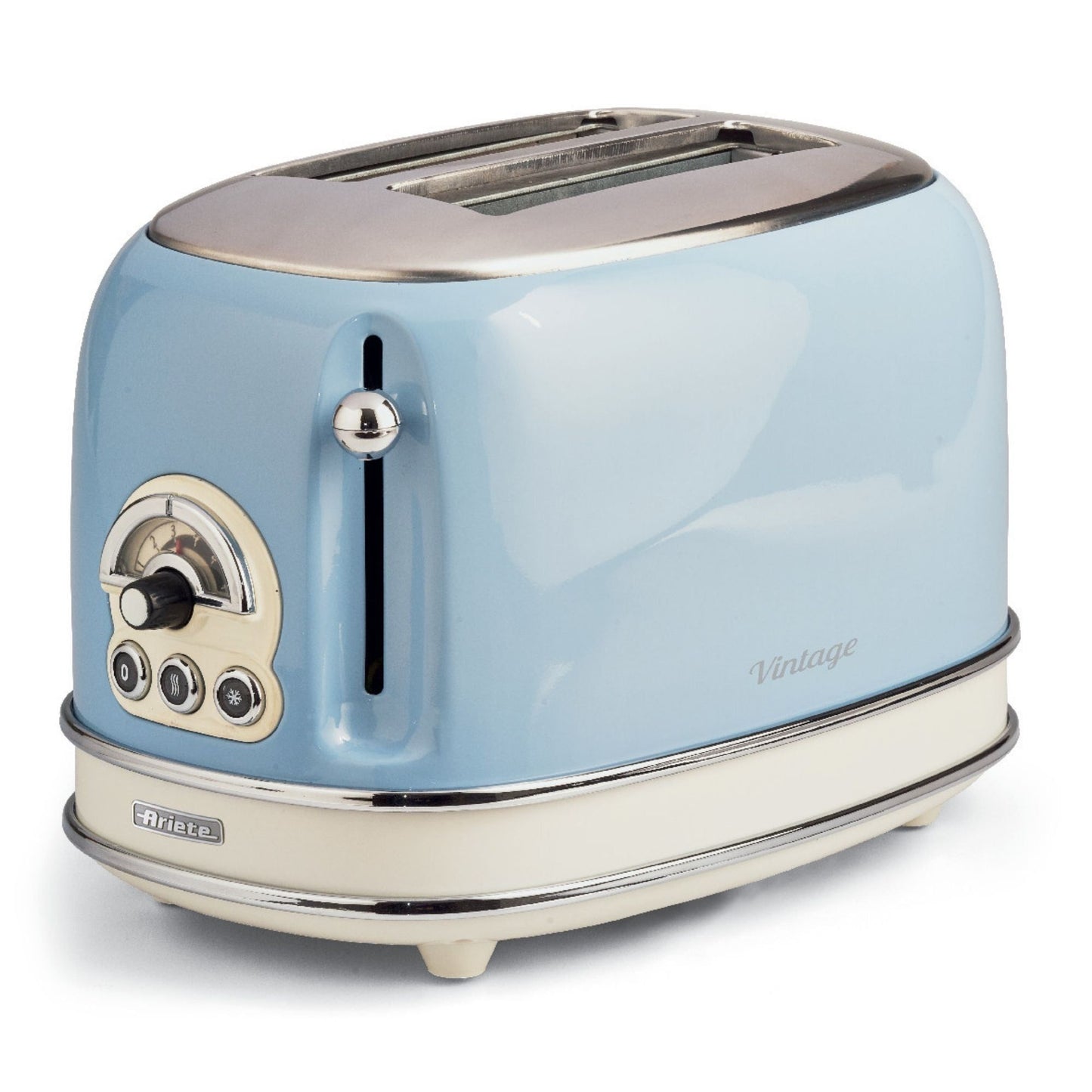 Ariete 155 Design 2 Slice Toaster with Sandwich Cages, 6 Toasting Levels, 810 W, Stainless Steel Body, Removable Crumb Tray, Pastel Blue