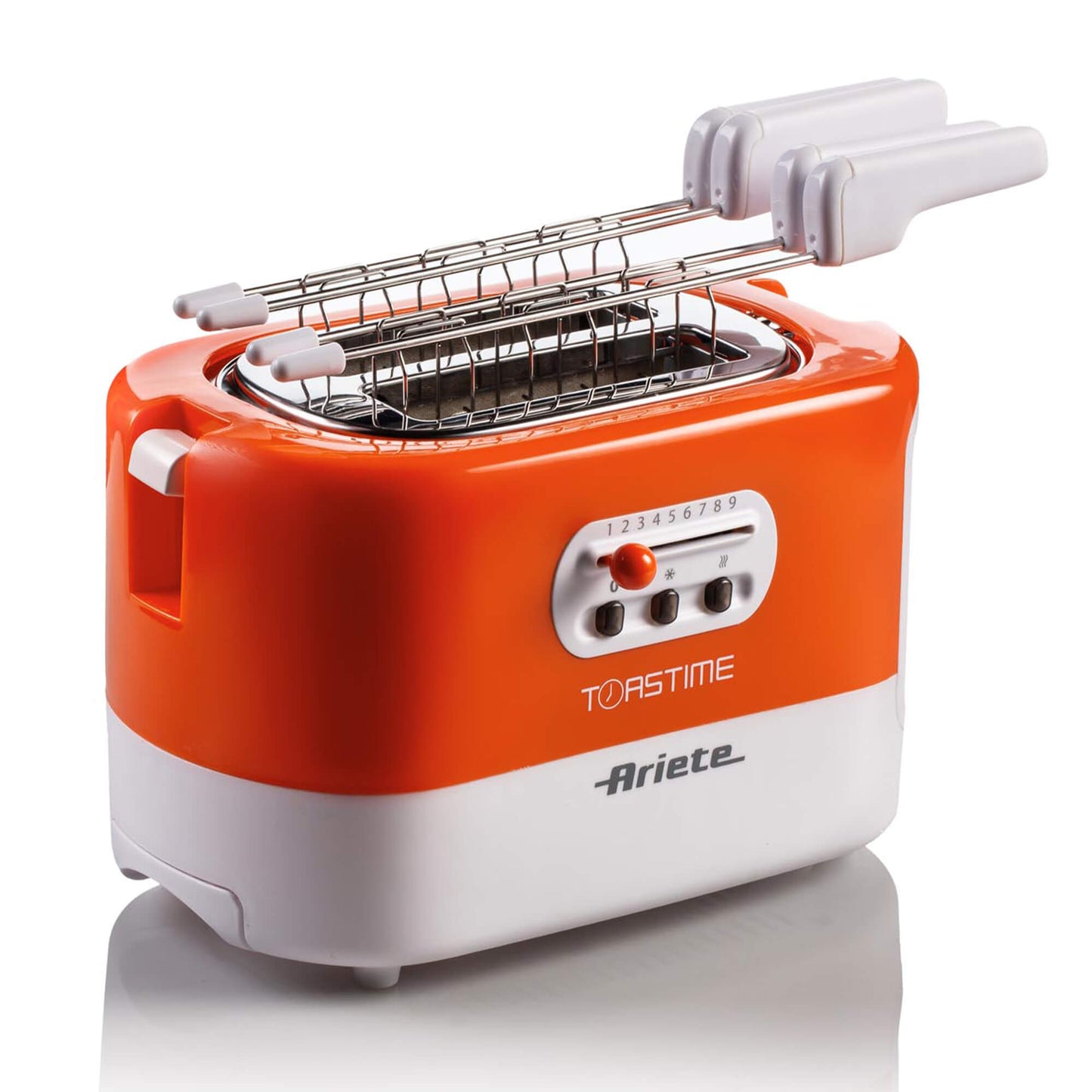 Ariete 159 Toastime - Toaster with Tongs for 2 slices of bread - 9 Degrees of Browning - 700 Watt - White and Orange