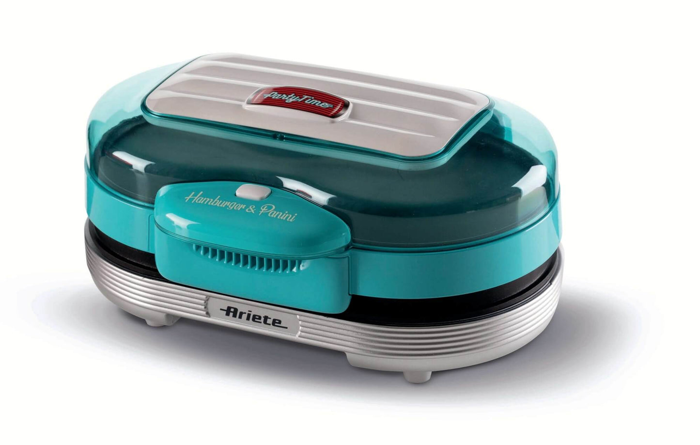 Ariete 205 Hamburger Maker Party Time, Hamburger making machine, 1200 W, Double non-stick plates, 2 compartments, Easy to clean, Light blue