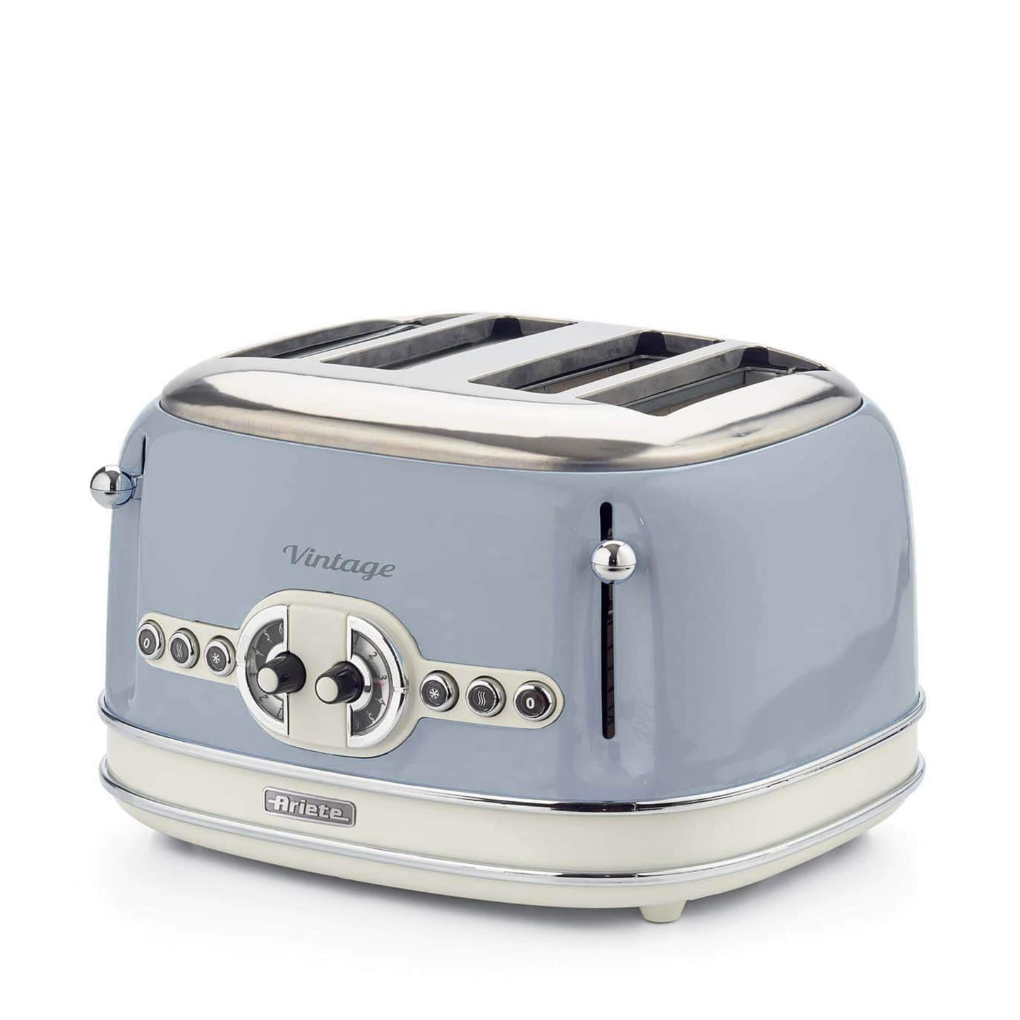 Ariete 156 4 Slice Vintage Toaster, 1600 Watts, 6 Toasting Levels, Stainless Steel Painted in Pastel Blue, Without Sandwich Cages. Blue