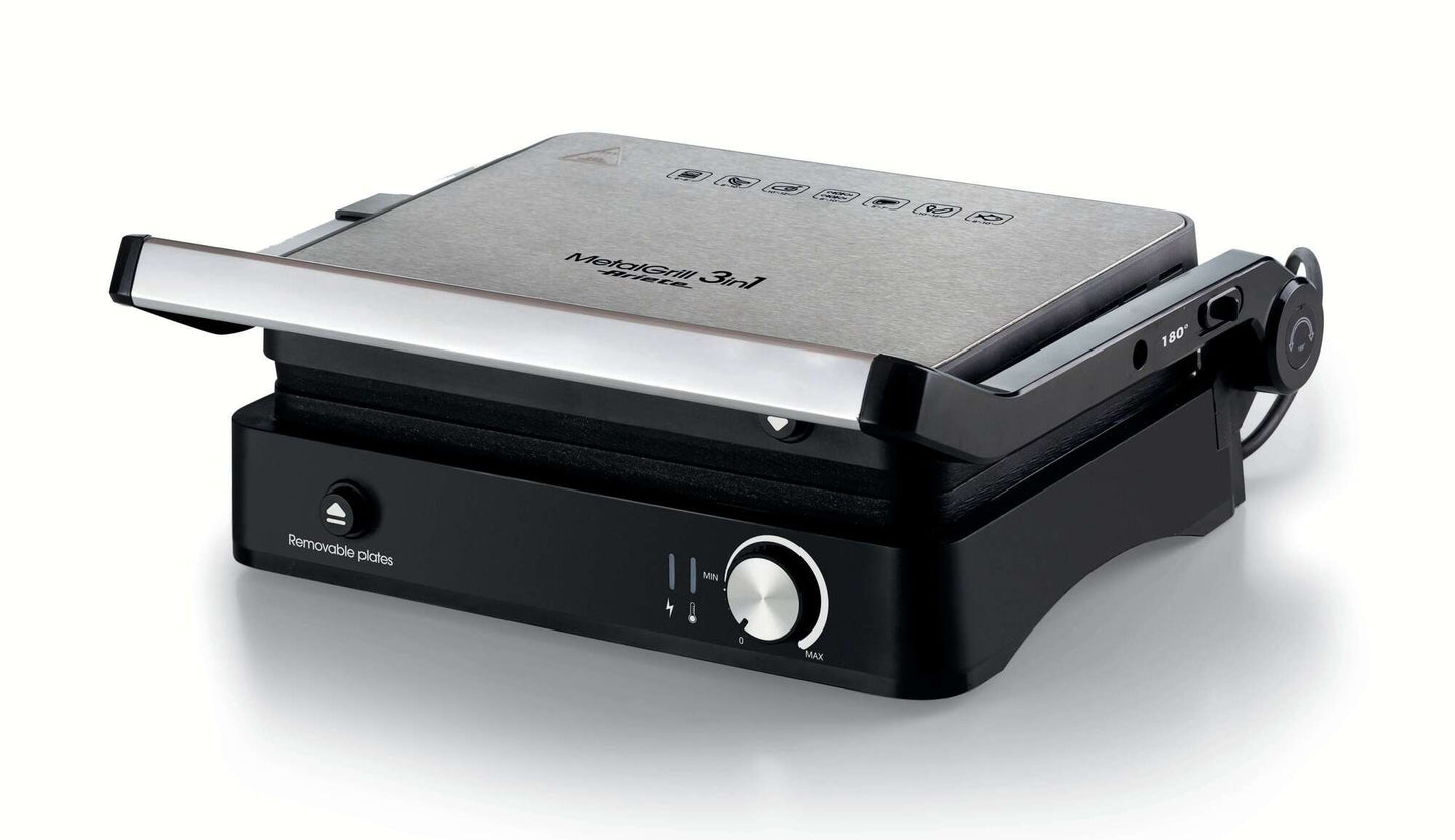 Ariete 1934 MetalGrill 3in1, Electric grill for mixed grilling, 2000 W, 3 cooking modes, non-stick plates, Silver/Black