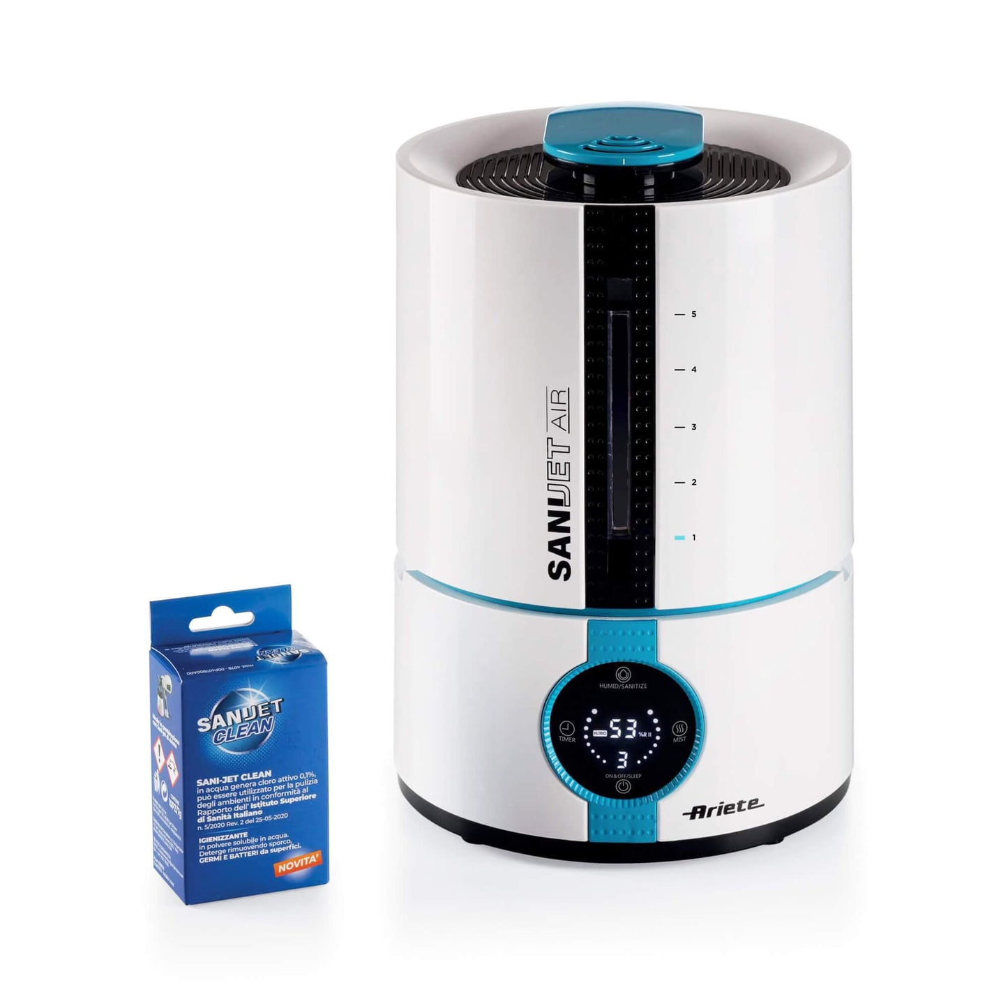 Ariete 2836 Sani-Jet Air, Ultrasonic Sanitizer, 30 Watt, 5L Tank Capacity, 3 Intensity Levels, LED Display, White / Blue