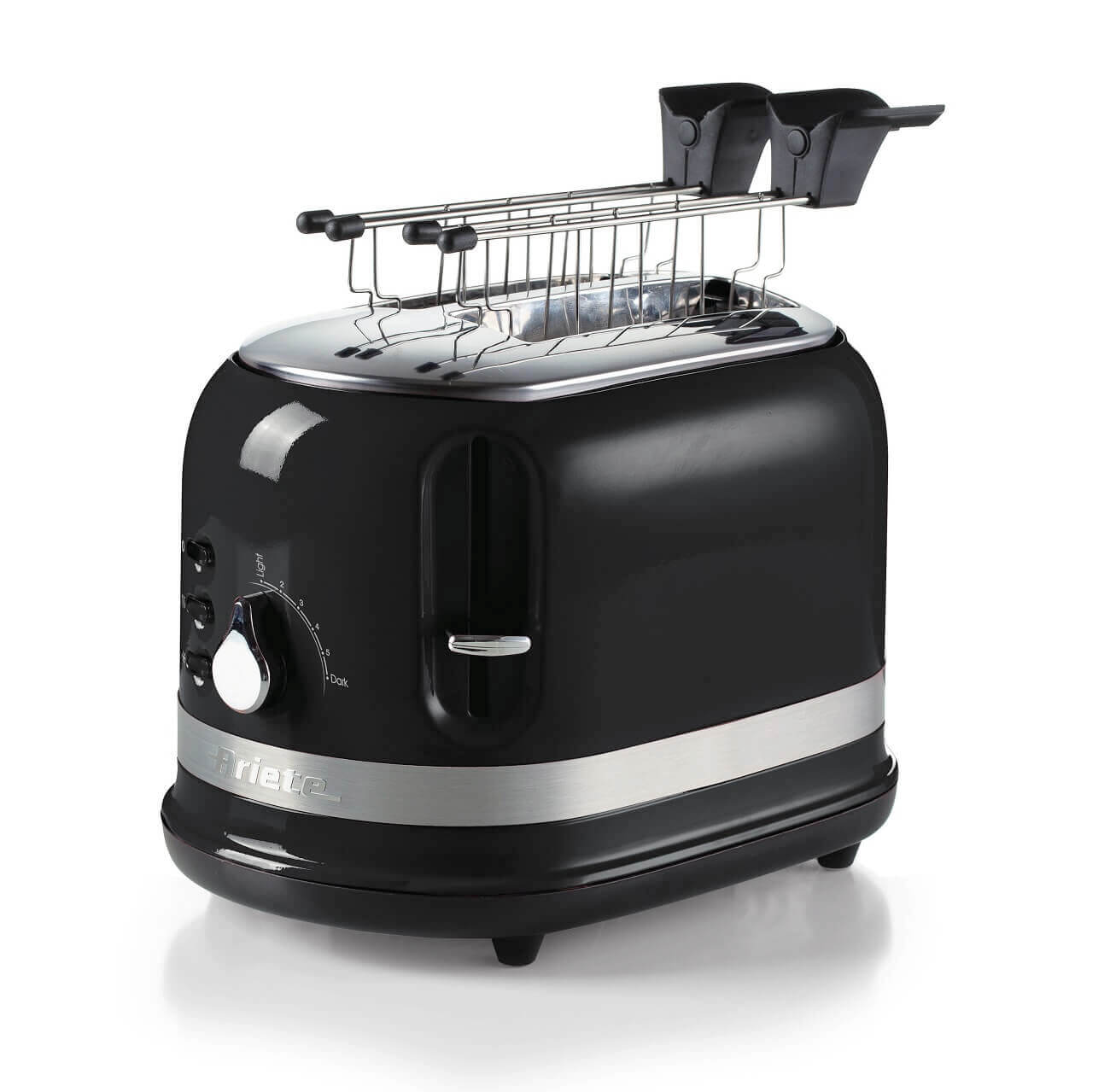 Ariete 149 Modern white toaster with tongs for 2 slices of bread, sandwich or toast - 6 browning levels - Defrosting - Modern Ariete line - Black
