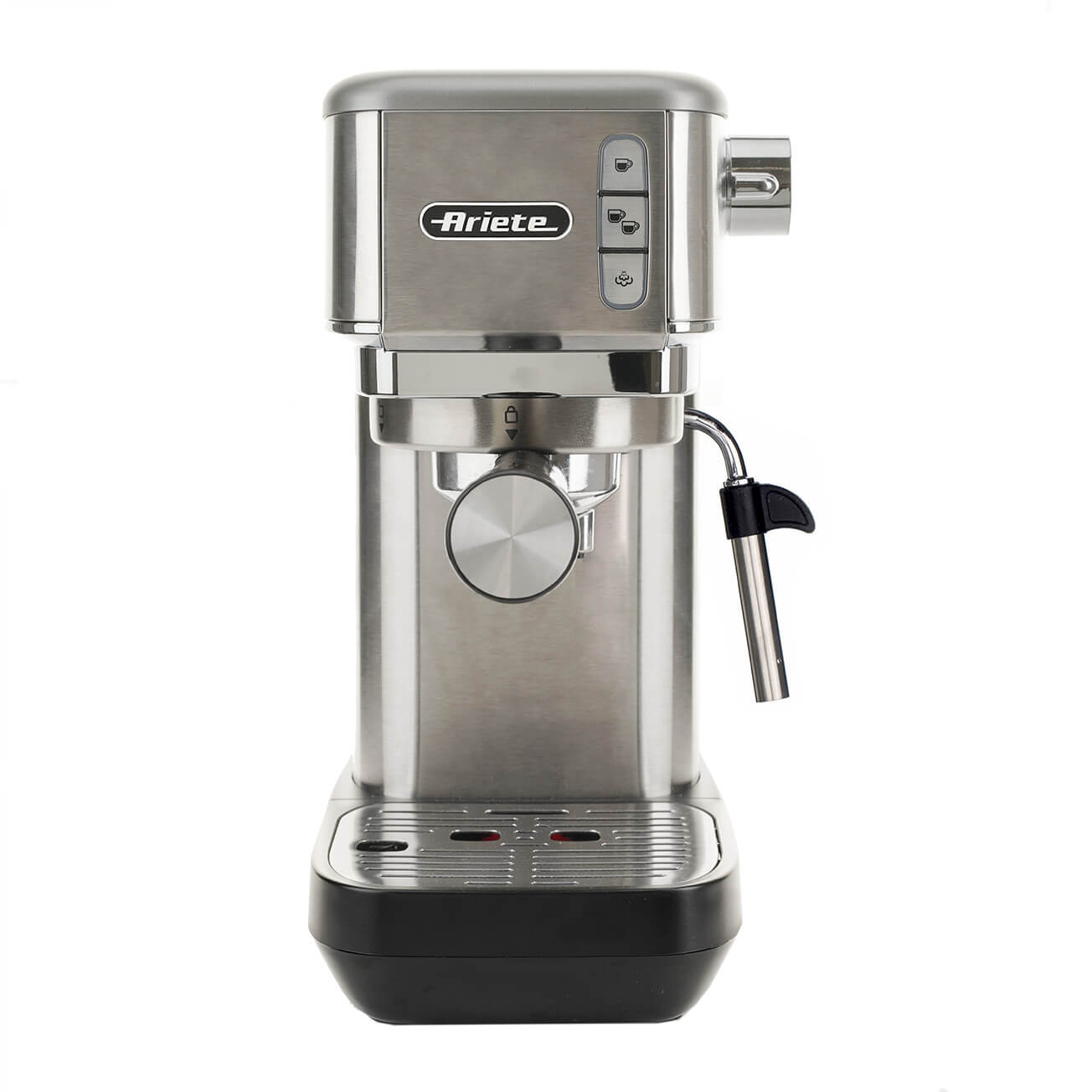 Ariete 1380 Metal coffee machine, compatible with ground coffee and ESE pods, 1300 W, 1.1 L capacity, 15 bar pressure, ½ cup filter, Cappuccino device, Silver