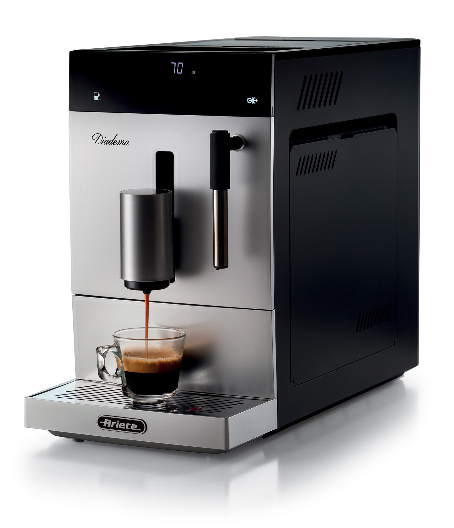Ariete 1452 Diadema, Automatic Coffee Maker, 1350 W, 19 bar pressure, For coffee, Americano and hot water, Cappuccino Device, LED Display, Adjustable Dispenser, Silver
