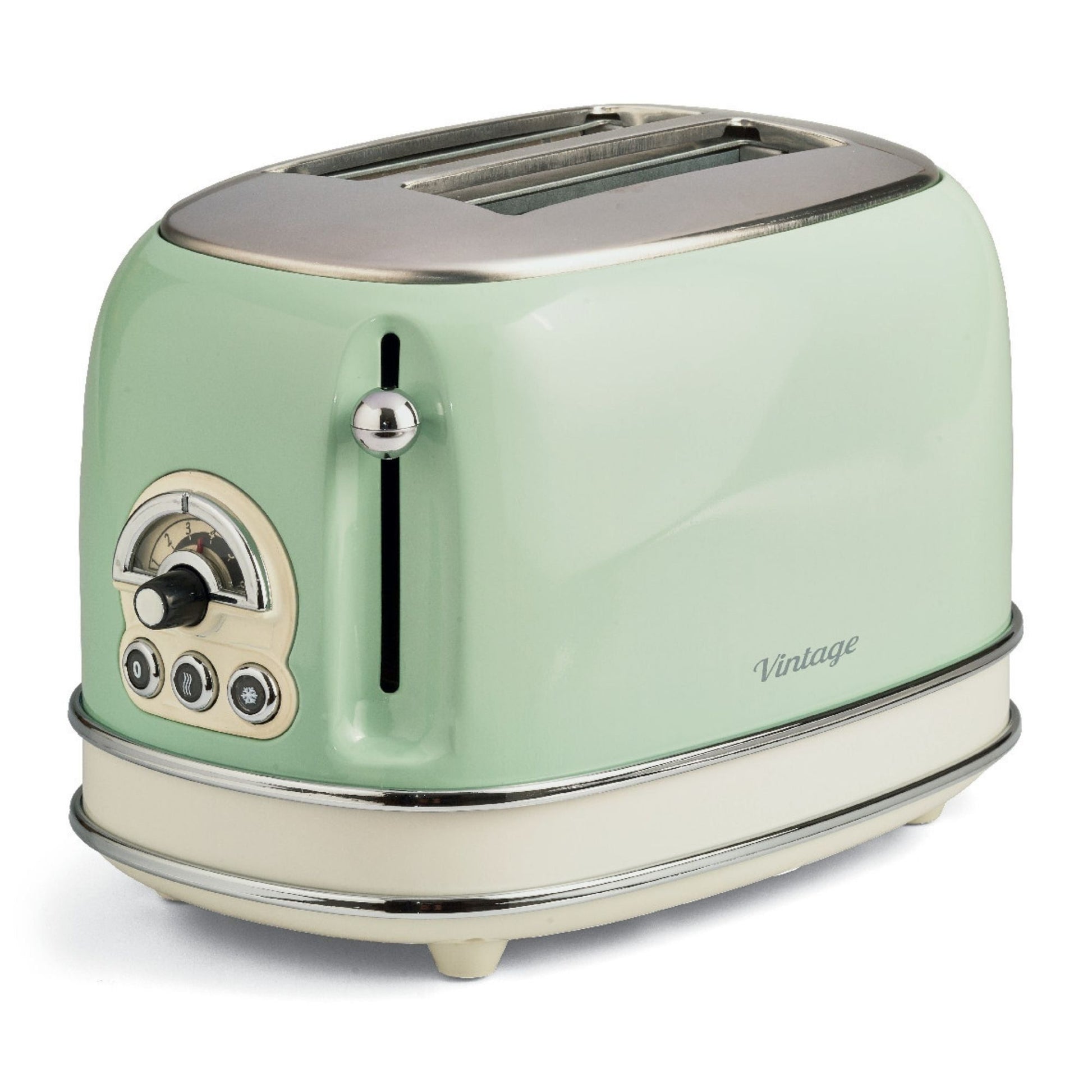 Ariete 155 Design 2 Slice Toaster with Sandwich Cages, 6 Toasting Levels, 810 W, Stainless Steel Body, Removable Crumb Tray, Pastel green