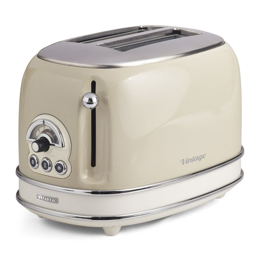 Ariete 155 Design 2 Slice Toaster with Sandwich Cages, 6 Toasting Levels, 810 W, Stainless Steel Body, Removable Crumb Tray, Pastel beige