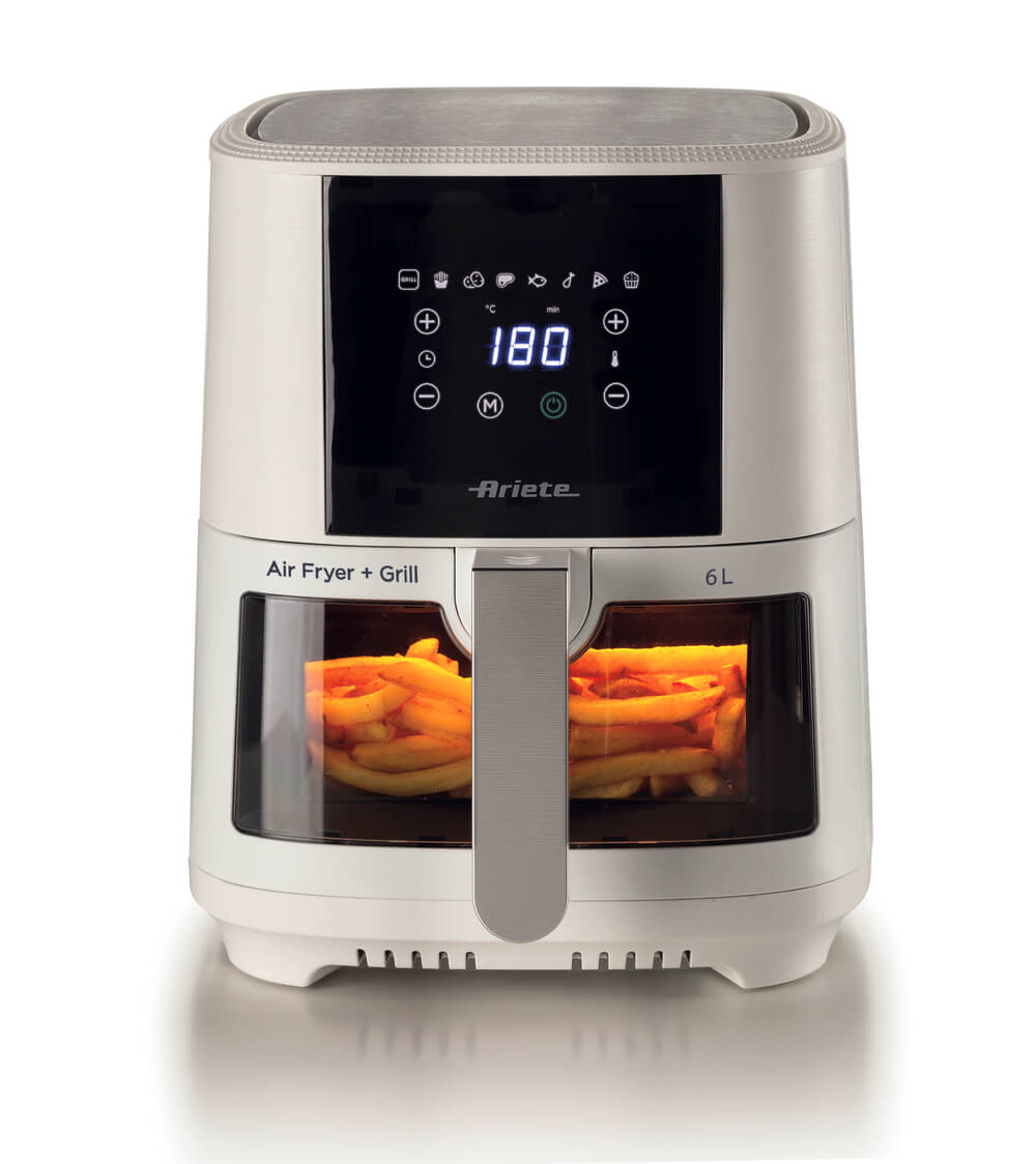 Ariete 4626 Airy Fryer 6L, Air Fryer, 1300 W, 6L Capacity, 2.5kg Cooking Capacity, 8 Preset Programs, Temperature up to 200°, Transparent Basket for Cooking Control, Black