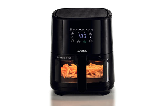 Ariete 4626 Airy Fryer 6L, Air Fryer, 1300 W, 6L Capacity, 2.5kg Cooking Capacity, 8 Preset Programs, Temperature up to 200°, Transparent Basket for Cooking Control, Black