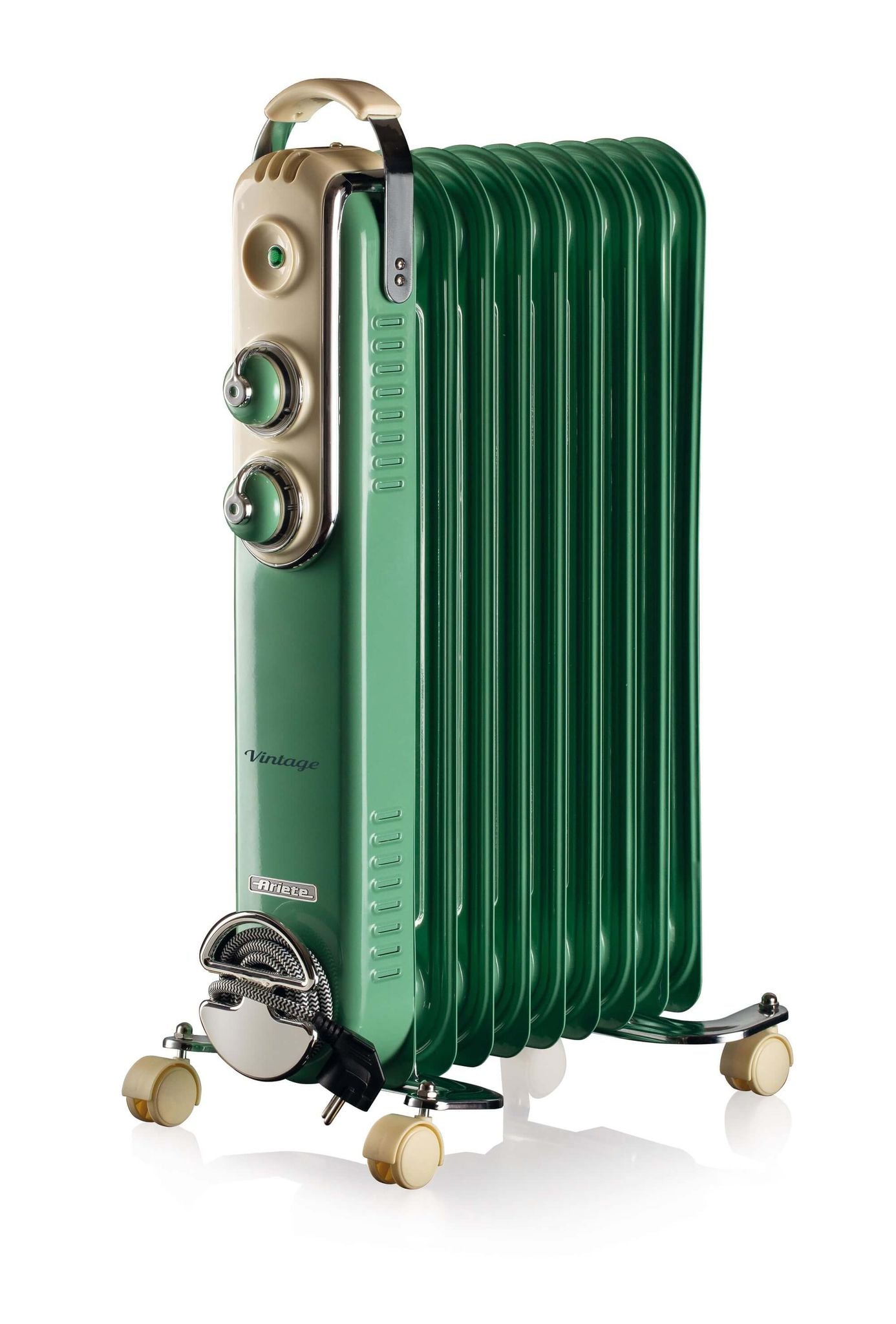Ariete 838 Vintage Green oil radiator - 9 heating elements - 3 power levels - Handle and wheels for easy transport - max 2000 Watt