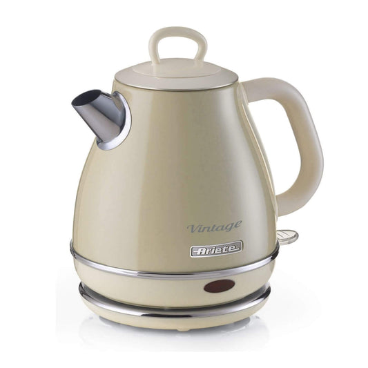 Ariete 2868 Vintage 1 L Design Electric Kettle in Stainless Steel for Infusions, Tea and Herbal Drinks, Auto Shut Off System, Ergonomic Handle, 1 Litre, 1600 W, Light Beige