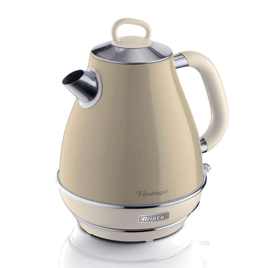 Ariete 2869 Vintage Electric Kettle, Stainless Steel, 1.7 L, Auto Shut Off, 2000 W, for Water, Tea and Herbal Drinks, Pastel Beige