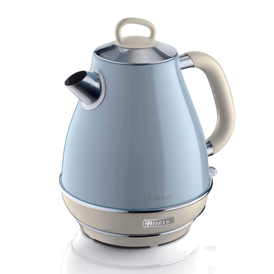 Ariete 2869 Vintage Electric Kettle, Stainless Steel, 1.7 L, Auto Shut Off, 2000 W, for Water, Tea and Herbal Drinks, Pastel Blue