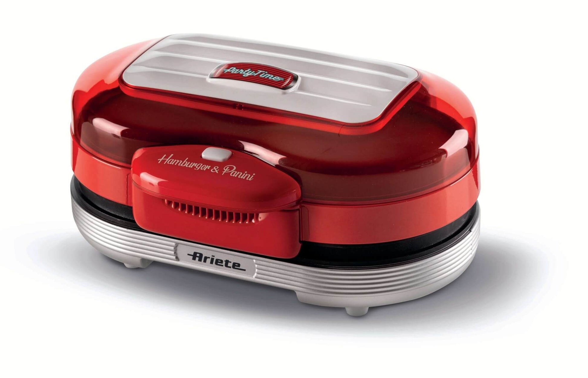 Ariete 205 Hamburger Maker Party Time, Hamburger making machine, 1200 W, Double non-stick plates, 2 compartments, Easy to clean, Red