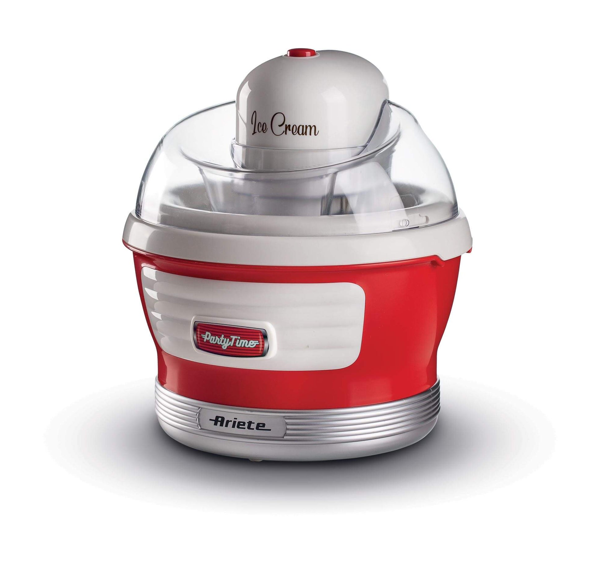 Ariete 643 Ice Cream Maker Party Time, Ice cream making machine, 12W, 1.5 L capacity, Removable basket with double insulation, Preparation time 30 minutes, Lid for adding ingredients, Red