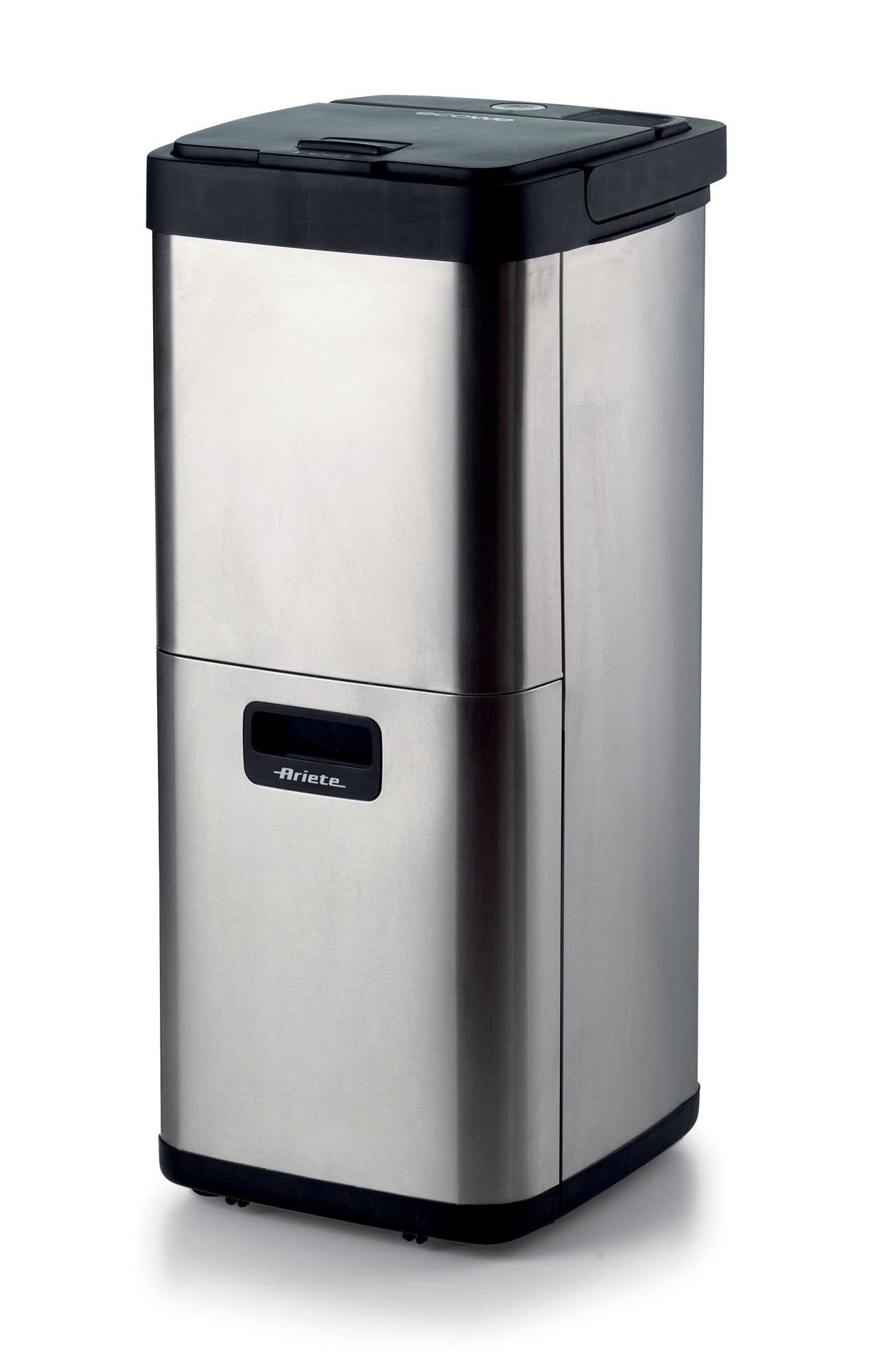 Ariete 2001 Ecowe, Smart Waste Bin, 60W/h, Organic Waste Dryer, Reduces the Volume of Organic Waste, 2 Baskets, Anti-odour, Pressure Lid, Wheels, Activated Carbon Filter, Silver