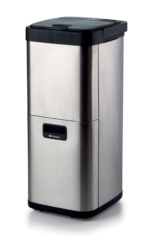 Ariete 2001 Ecowe, Smart Waste Bin, 60W/h, Organic Waste Dryer, Reduces the Volume of Organic Waste, 2 Baskets, Anti-odour, Pressure Lid, Wheels, Activated Carbon Filter, Silver