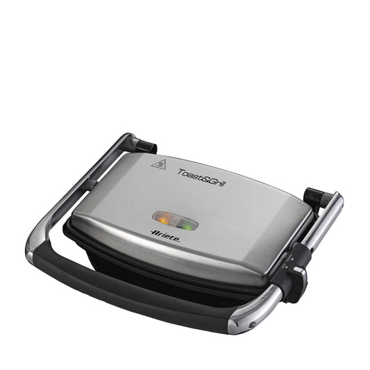 Ariete 1911 Toast & Grill Slim - Non-stick electric plate for toast and sandwich - ribbed plate - 1000 Watt - Silver