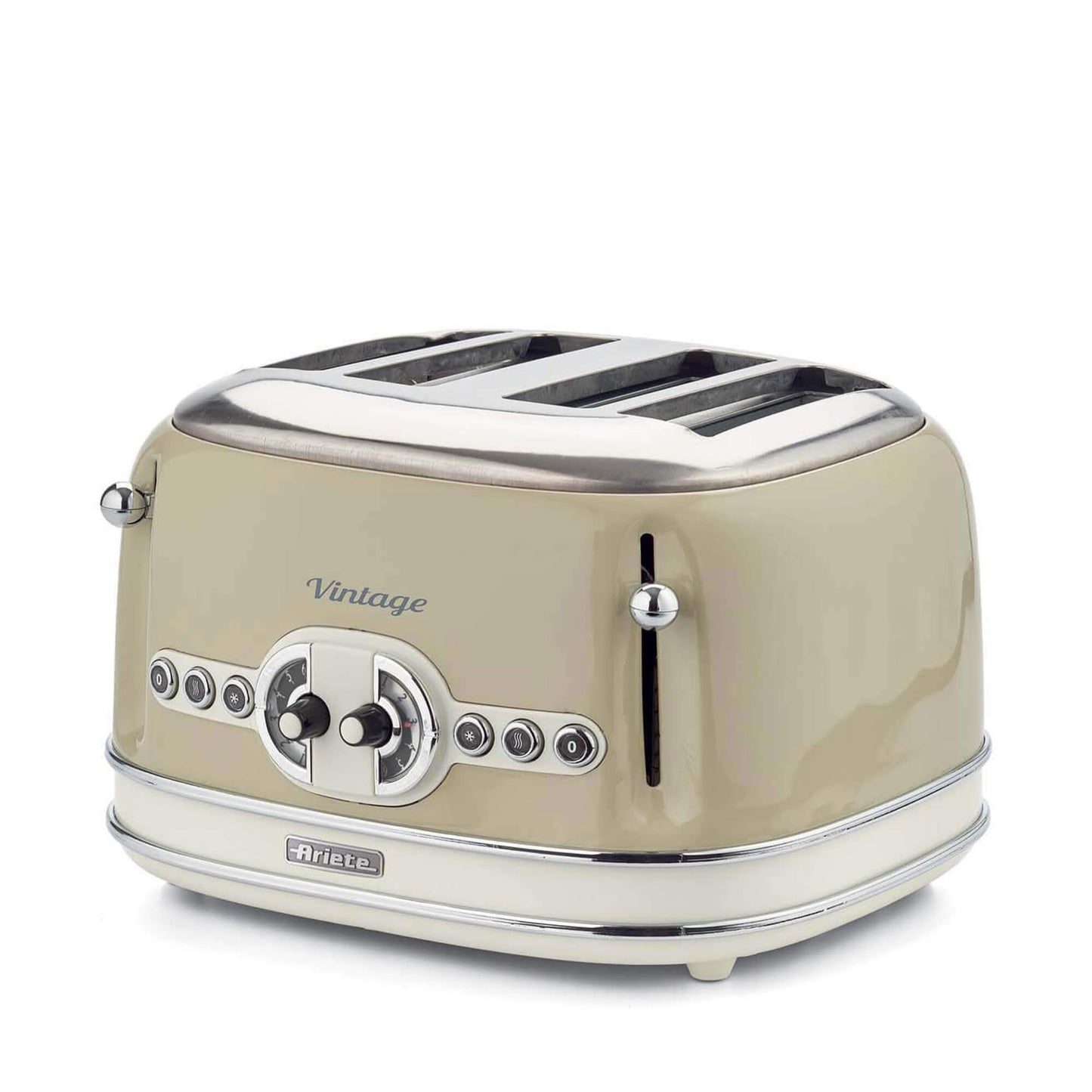 Ariete 156 4 Slice Vintage Toaster, 1600 Watts, 6 Toasting Levels, Stainless Steel Painted in Pastel Beige, Without Sandwich Cages