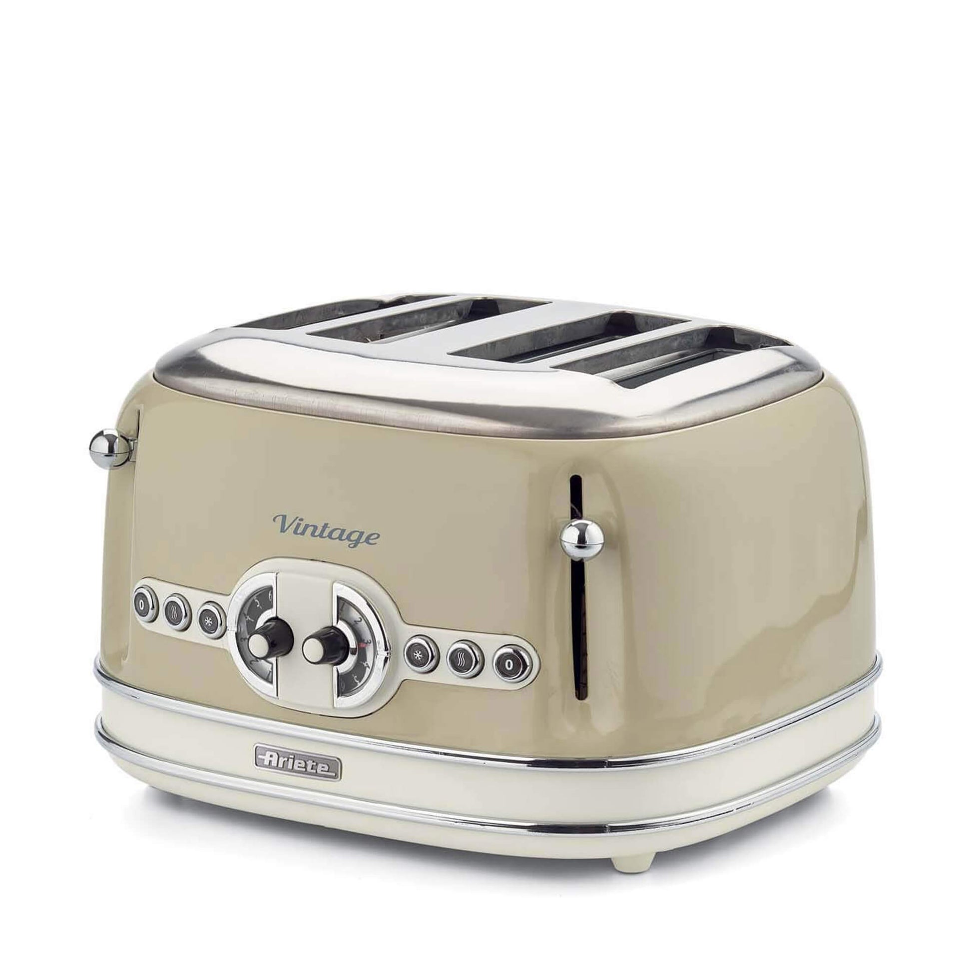 Ariete 156 4 Slice Vintage Toaster, 1600 Watts, 6 Toasting Levels, Stainless Steel Painted in Pastel Beige, Without Sandwich Cages