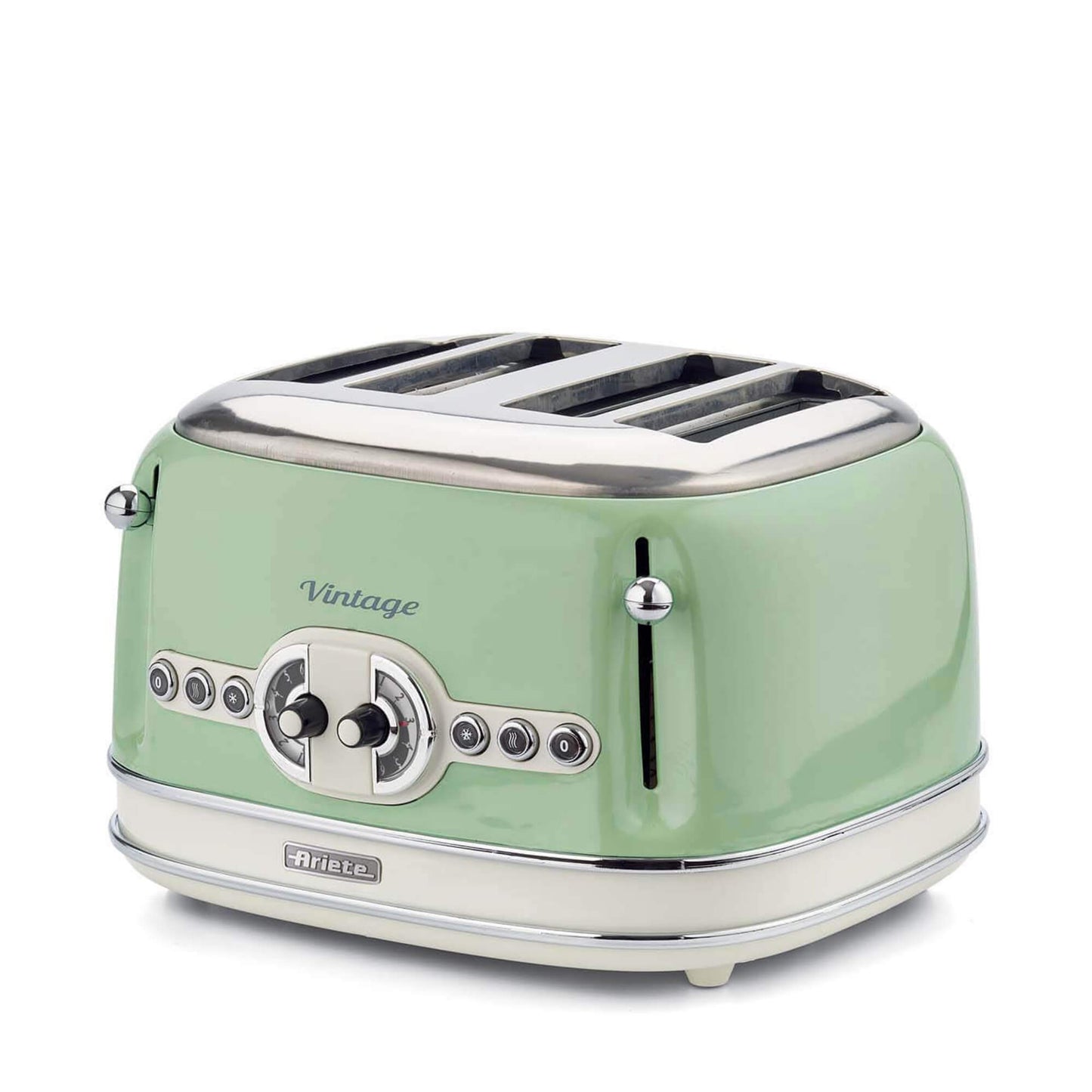 Ariete 156 4 Slice Vintage Toaster, 1600 Watts, 6 Toasting Levels, Stainless Steel Painted in Pastel Green, Without Sandwich Cages. Green