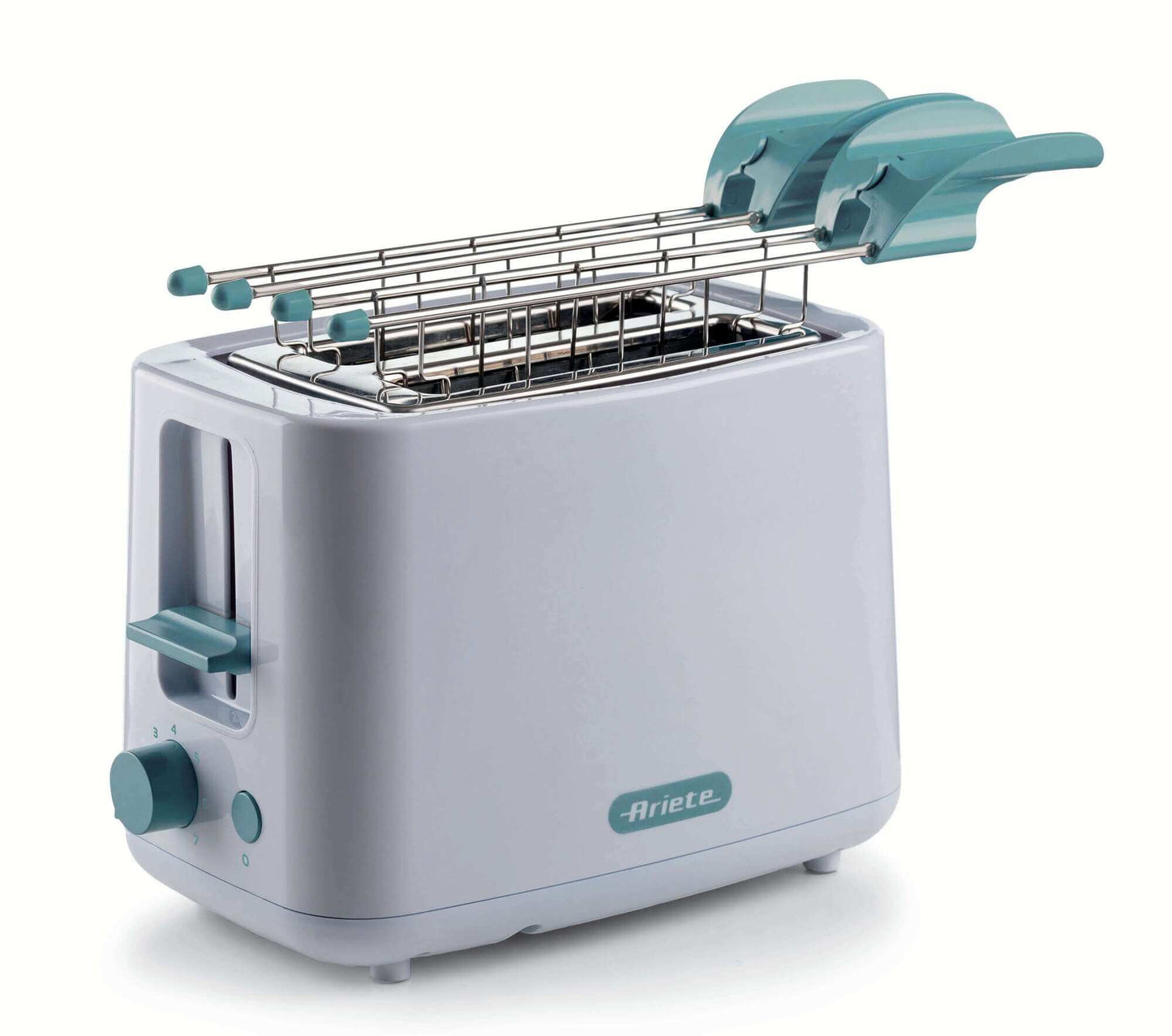 Ariete 157 Breakfast Toaster, 760W, Capacity 2 slices of bread, Stainless steel pliers, 7 browning levels, Stop button, Cold touch, white