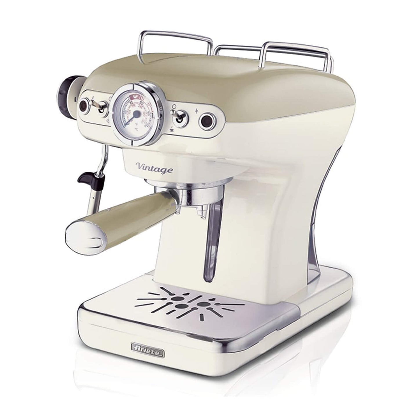 Ariete 1389 Vintage Espresso Coffee Machine - Espresso coffee machine for ground coffee or ESE pods, in a pastel beige colour