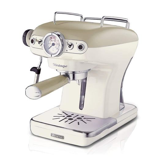Ariete 1389 Vintage Espresso Coffee Machine - Espresso coffee machine for ground coffee or ESE pods, in a pastel beige colour