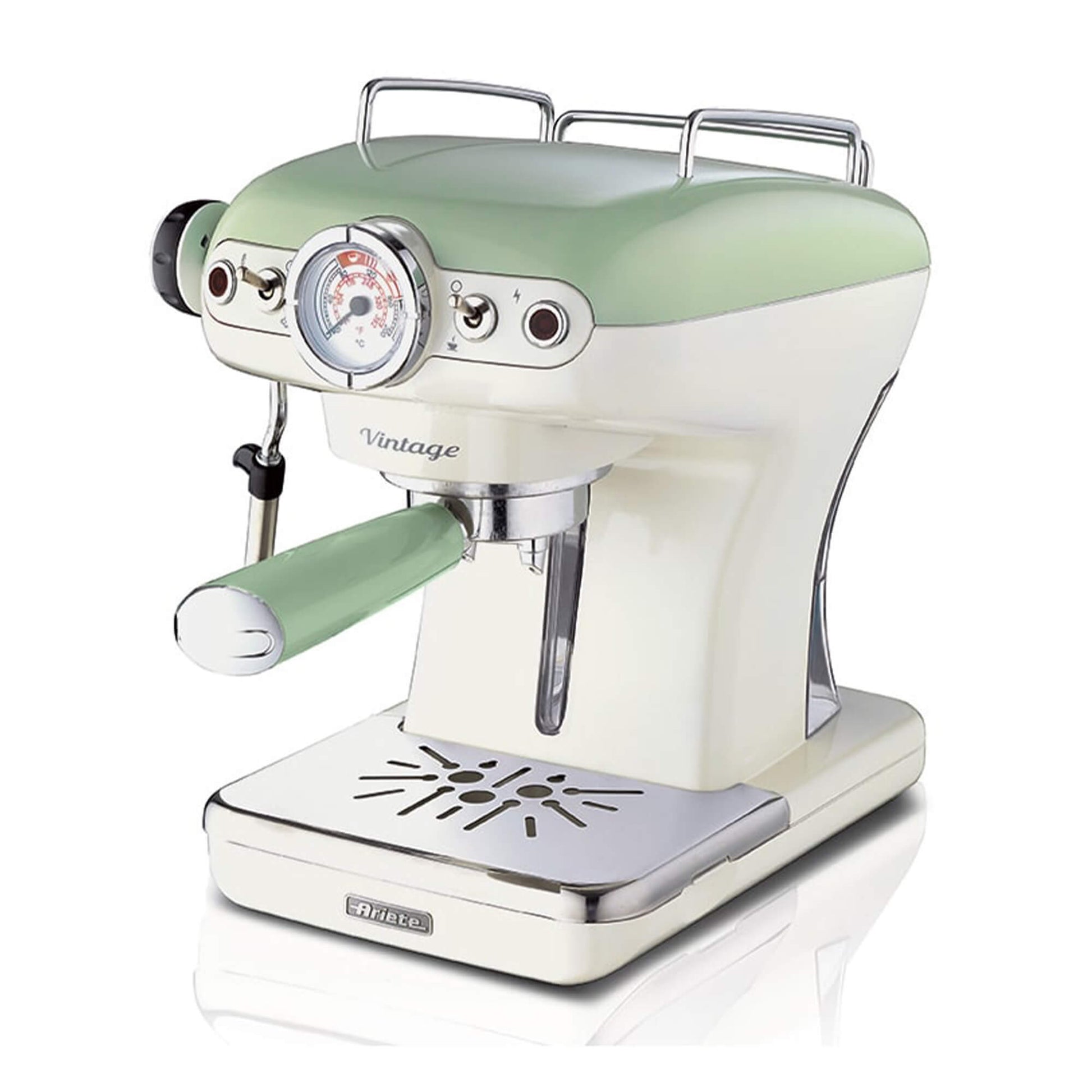Ariete 1389 Vintage Espresso Coffee Machine - Espresso coffee machine for ground coffee or ESE pods, in a pastel green colour