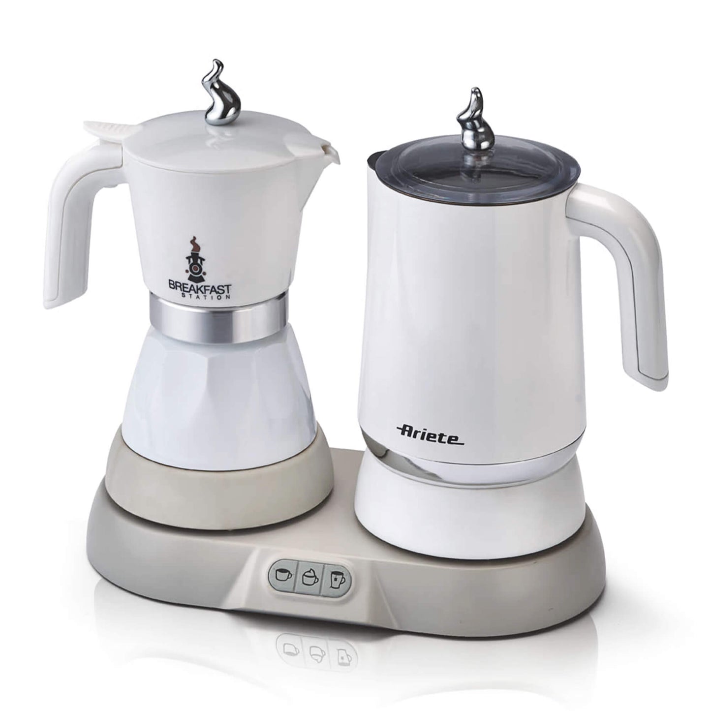 Ariete 1344 Breakfast Station, 3 products in 1: Moka Pot, Kettle, Hot and Cold Milk Frother, 500 W, 2/4 Cups, Keeps Coffee Hot, 5 Functions, White