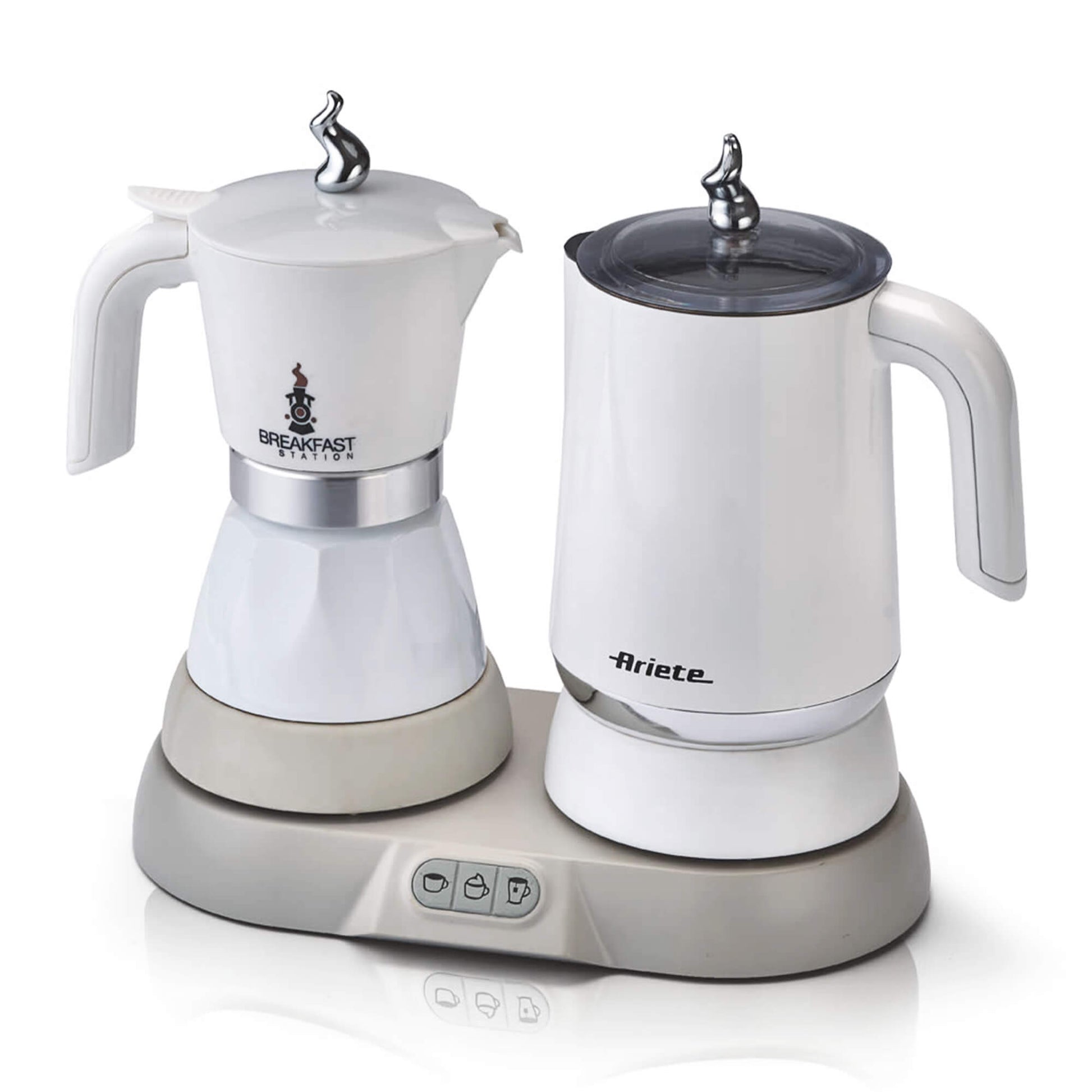 Ariete 1344 Breakfast Station, 3 products in 1: Moka Pot, Kettle, Hot and Cold Milk Frother, 500 W, 2/4 Cups, Keeps Coffee Hot, 5 Functions, White