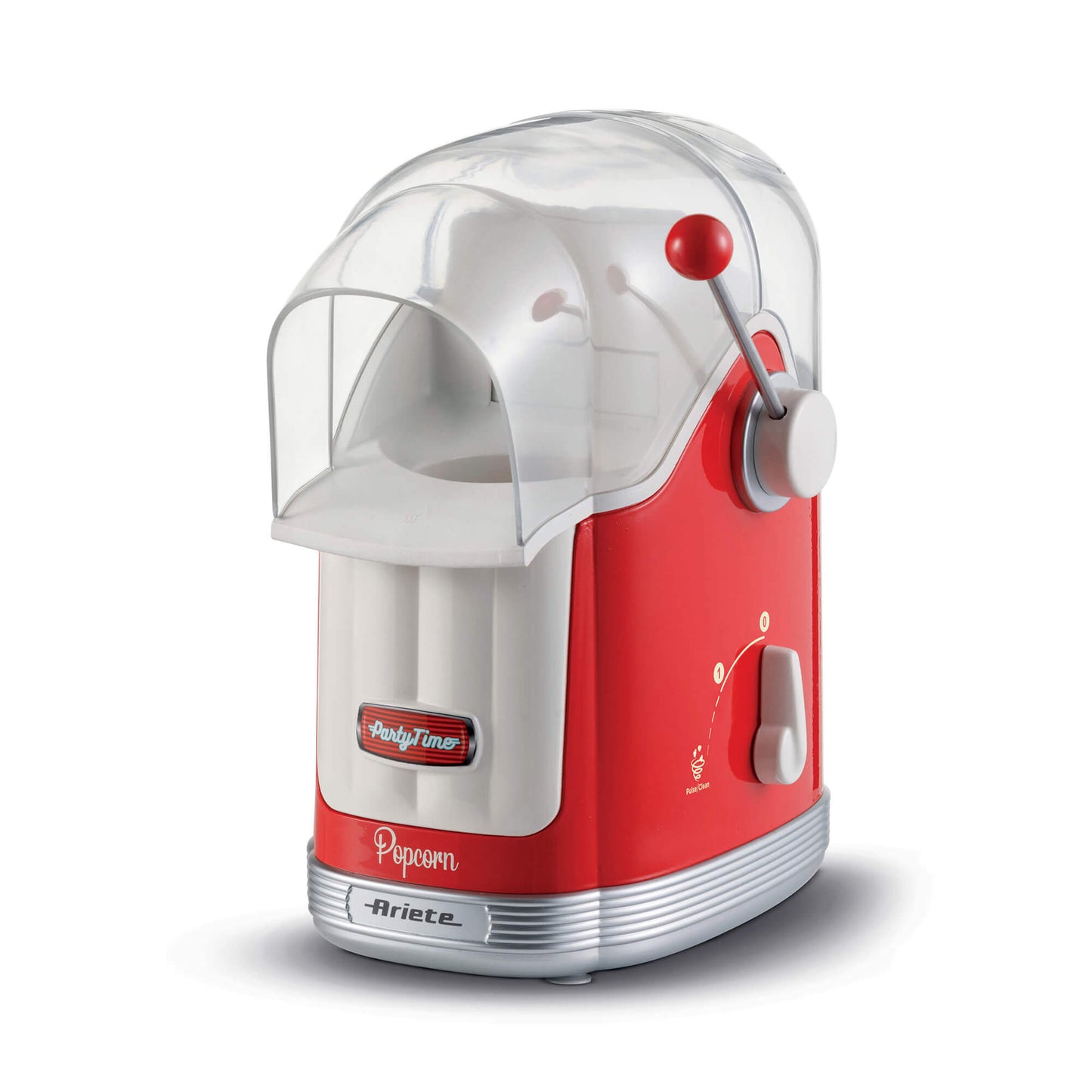 Ariete 2958 Pop Corn Maker Party Time, Popcorn Maker with Lever, 1100 Watt, Capacity 600 g, Fat Free Hot Air Cooking, Red