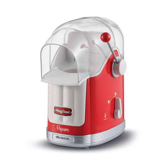 Ariete 2958 Pop Corn Maker Party Time, Popcorn Maker with Lever, 1100 Watt, Capacity 600 g, Fat Free Hot Air Cooking, Red
